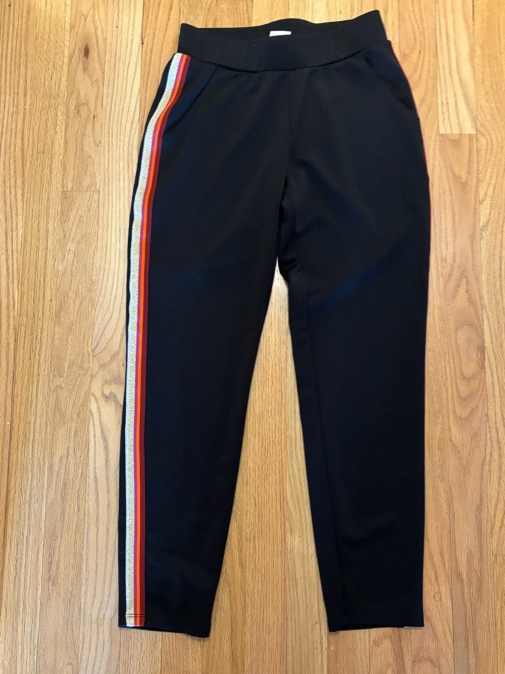Express Black Ponte Joggers with Multicolor Side Stripes